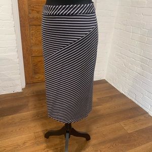 blue white stripe asymmetric stretch cotton skirt